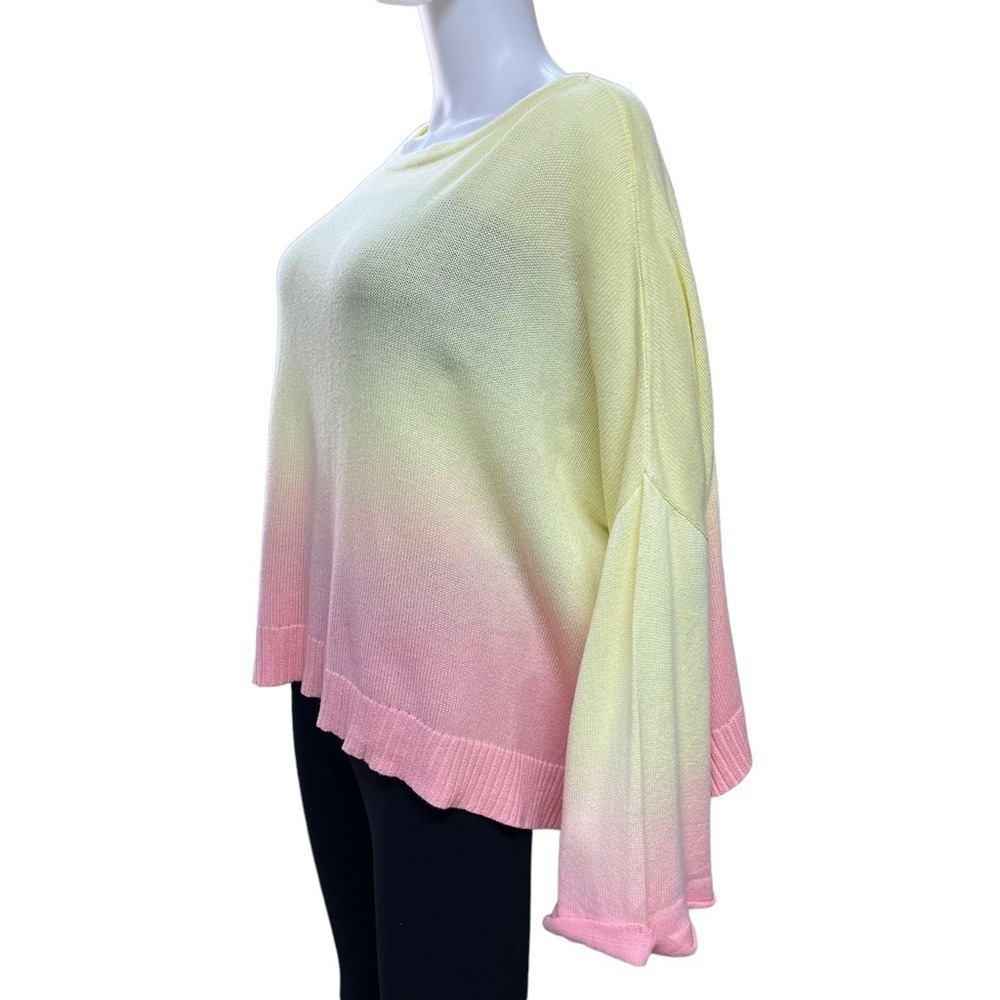 New Mustard Seed Sweater Ombre Gradient Yellow Pink Bell Sleeve‎ Women Medium - Picture 3 of 12